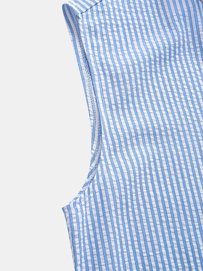 Men's Modern Short-Sleeve Henley with Stand-Up Collar – Striped Casual Shirt for Summer and Everyday Wear