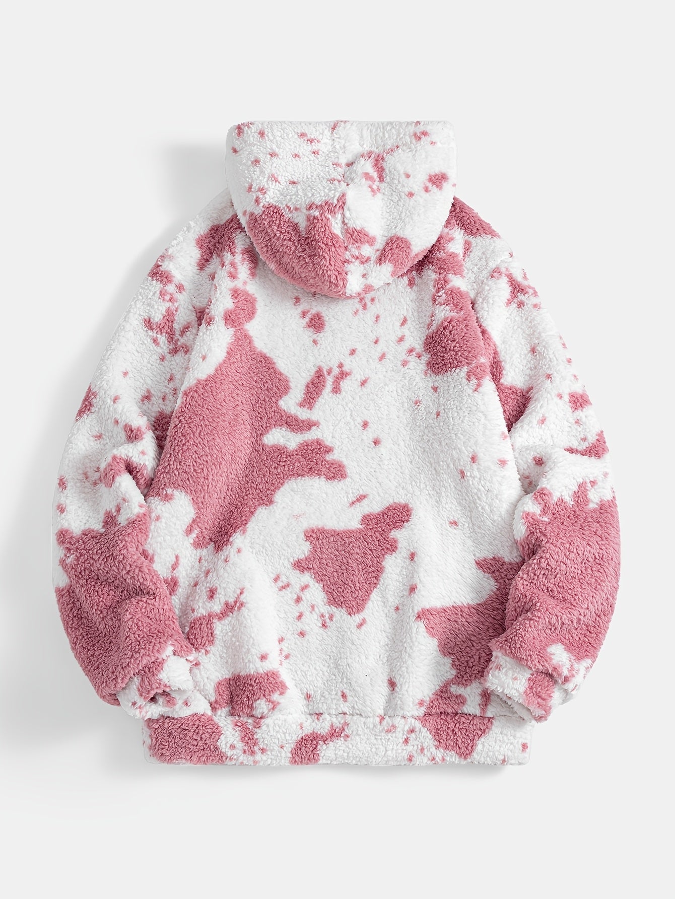 Teddyfleece Hoodie Kuhflecken-Muster mit Kängurutasche und Kapuze