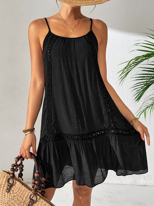 Damen Sommer Strandkleid mit Trägern und Spitzen-Details – Lässiger Freizeit Look