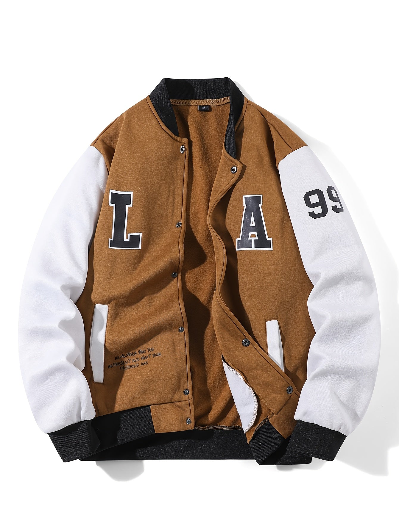 Baseball college jacket with “L A 99” lettering