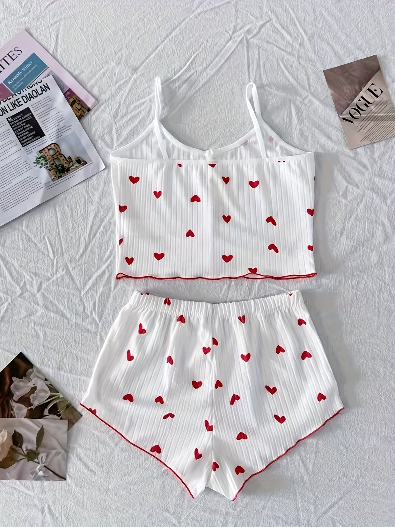 Damen Pyjama Set mit Herzchen-Muster, zweiteilig, für Sommer, sexy Stil, Schlafanzug