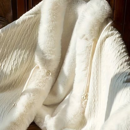 Women's white winter jacket with faux fur trim