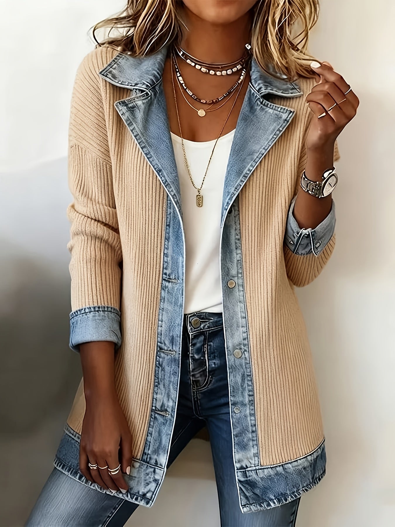 Women's Blazer in Denim Look – Elegant Business Casual Style for Everyday and Office
