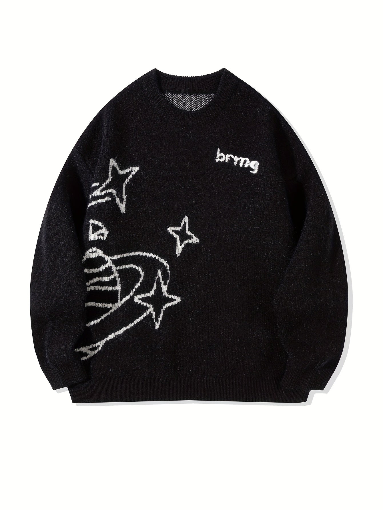 Unisex knitted sweater with a round neckline and planet motif – oversized, loose fit