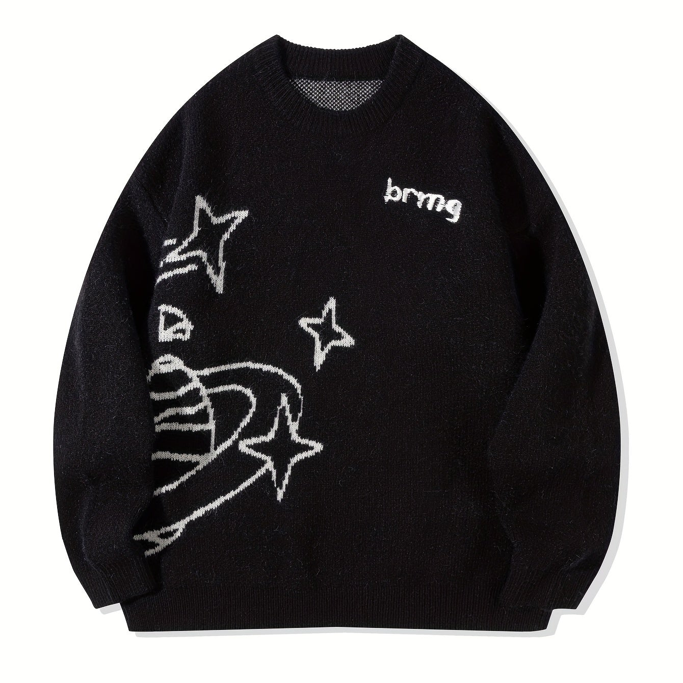 Unisex knitted sweater with a round neckline and planet motif – oversized, loose fit