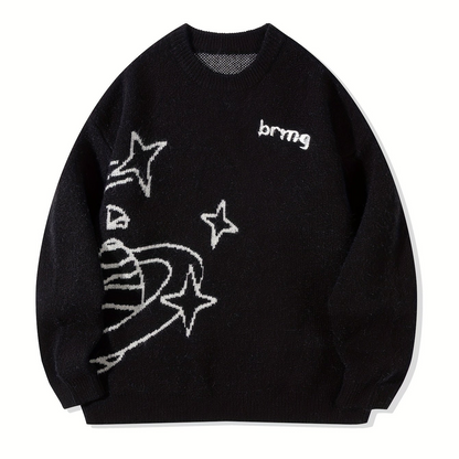 Unisex knitted sweater with a round neckline and planet motif – oversized, loose fit