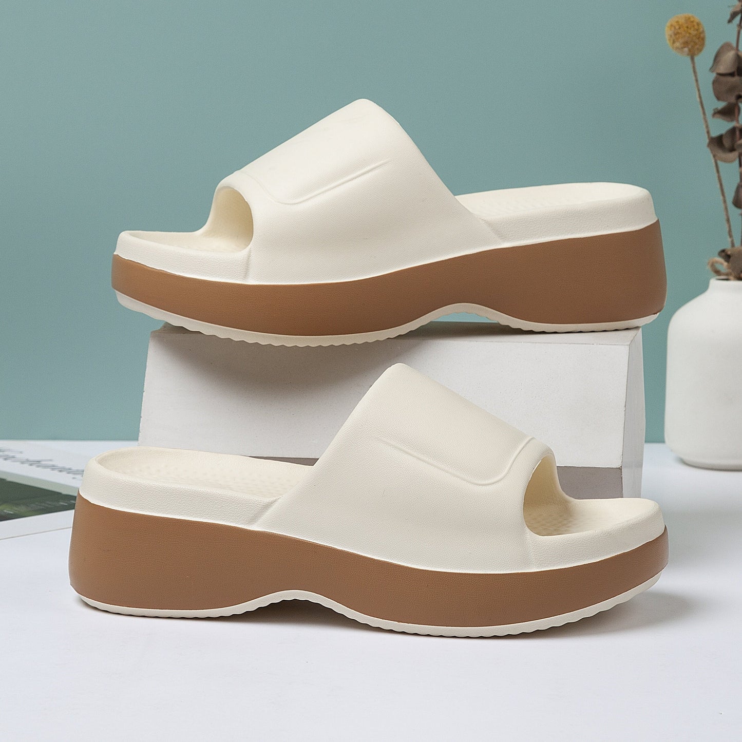 Women's Platform Slide Sandals with Open Toe – Comfortable Summer House Slippers for Everyday and Leisure Use