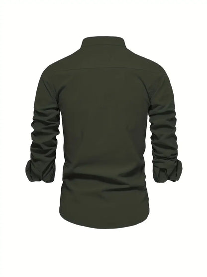 Men's Standing Collar Long-Sleeve Shirt – Contemporary Work and Leisure Shirt, Slim Fit, Refined