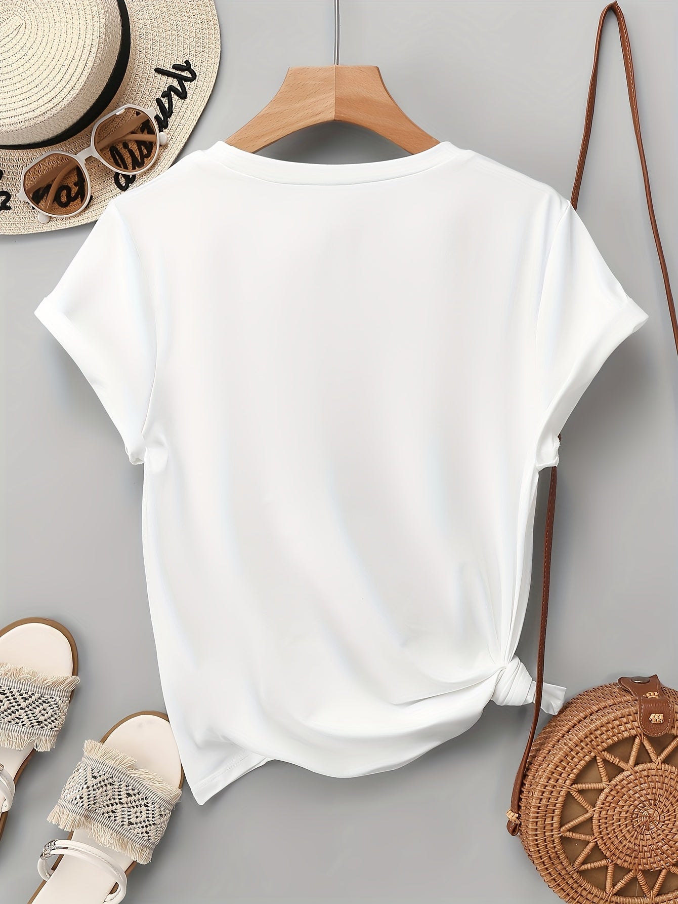 Damen T-Shirt mit Glitzer-Herz-Print, Casual Sommer Style