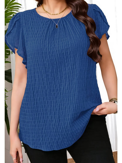 Women's Blouse Elegant Loose Summer Casual Top with Short Sleeves and Round Neckline