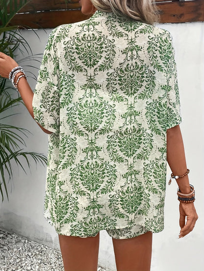 Damen Zweiteiliges Set Kurzarm Kimono & Shorts mit floralem Print – Sommer Boho Lounge Outfit