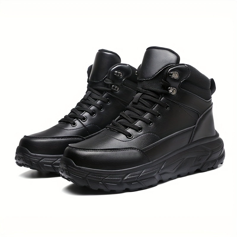 Herren Stiefel Schwarz mit Schnürsenkeln und Profilsohle