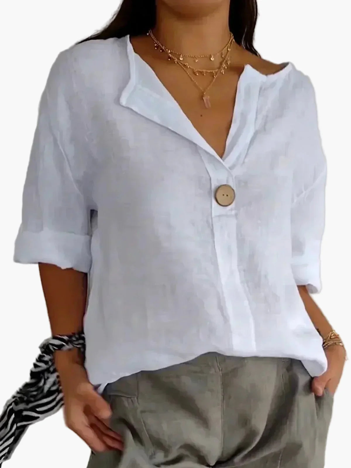 Women's blouse casual loose fit with V-neck and button – perfect for everyday and leisure
