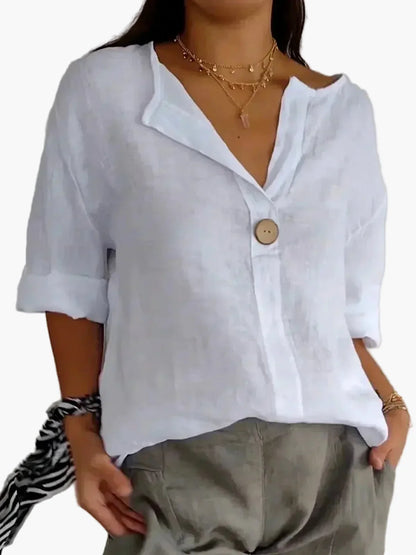 Women's blouse casual loose fit with V-neck and button – perfect for everyday and leisure