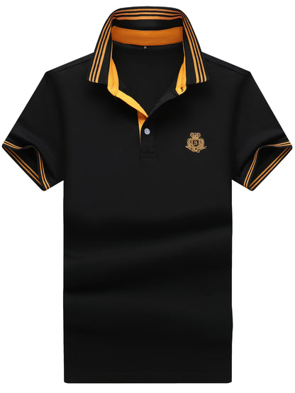 Men's Polo Shirt with Striped Collar and Embroidery – Sporty-Elegant Casual Style