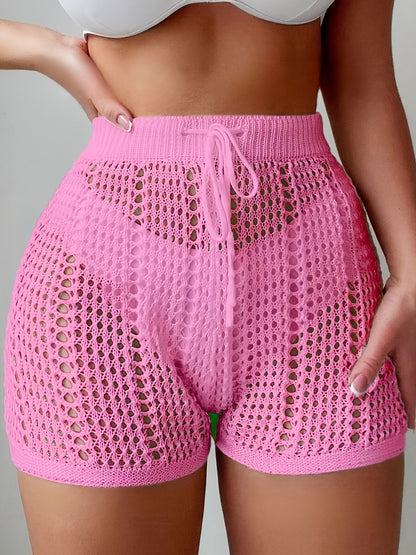 Women's Crochet Shorts High Waist Beachwear – Airy Mesh Shorts for Vacation and Summer
