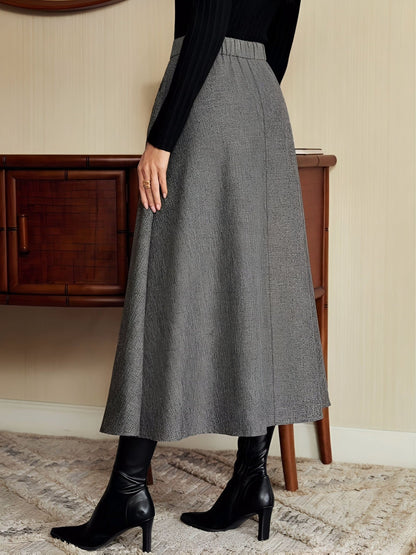 Women's gray A-line midi skirt with a flared hem