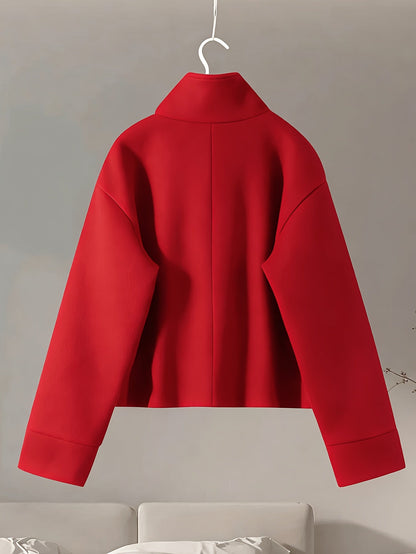 Women's short jacket with stand-up collar, button placket, relaxed fit