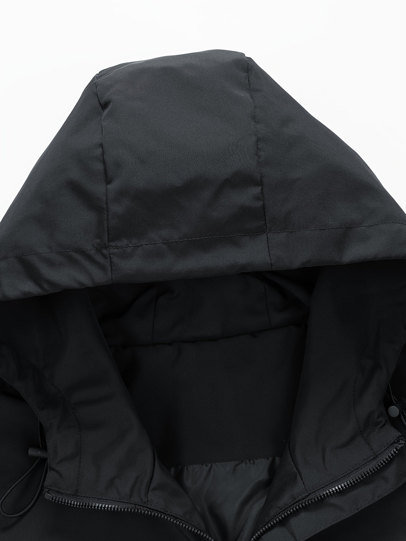 Unisex black windbreaker jacket with hood and red dragon design