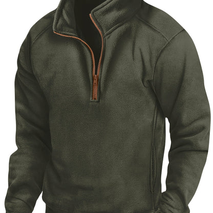 Fleece Pullover Herren Stehkragen Halb-Reißverschluss Langarm