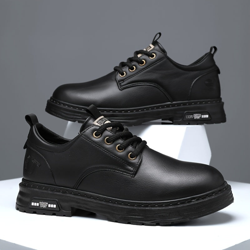 Men's black casual lace-up shoes with platform soles