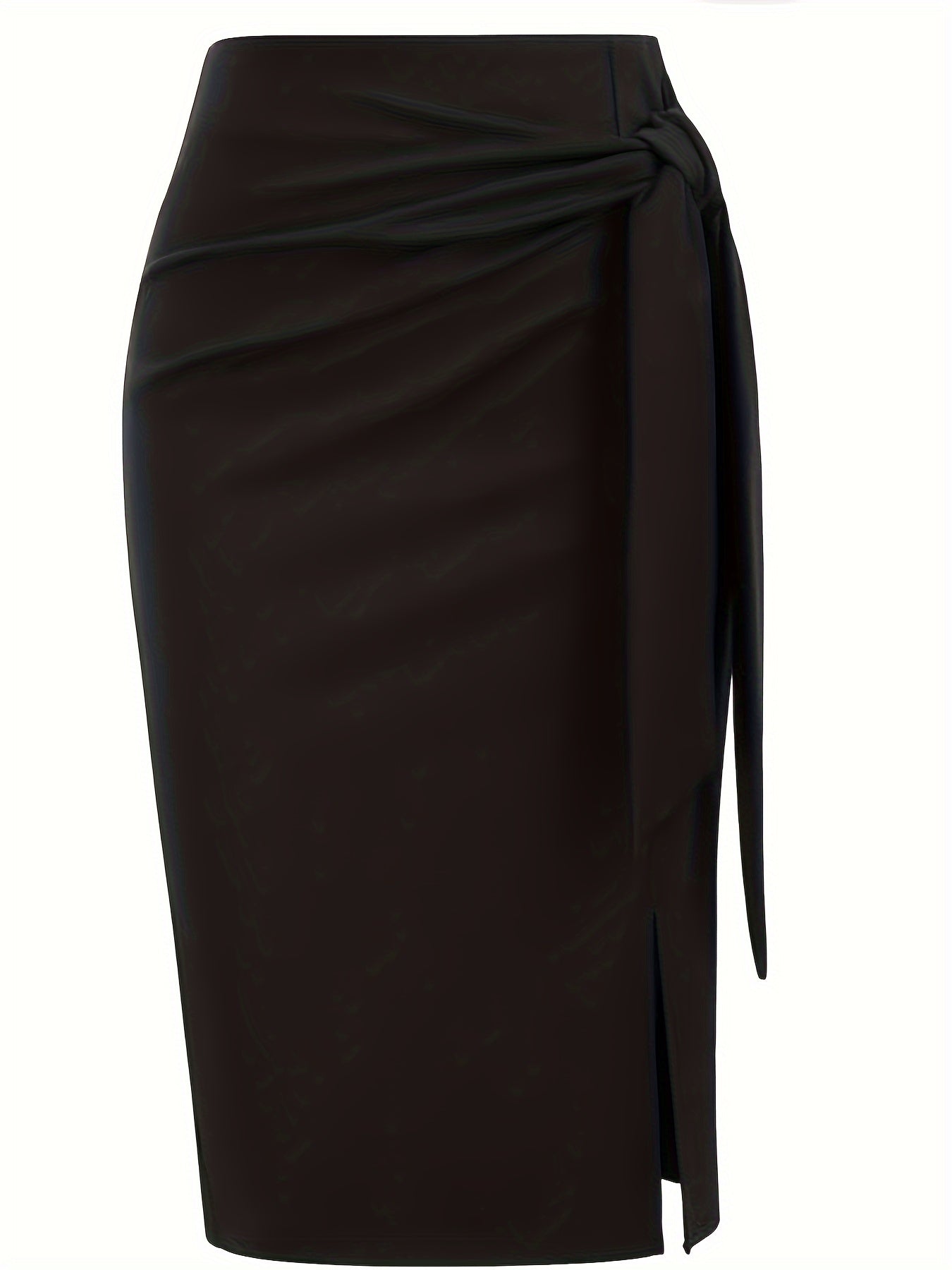 Women's Elegant Midi Skirt with Bow Detail and Slit – Perfect for Office & Festive Occasions
