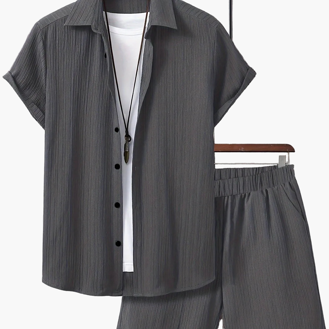 Men's Summer Casual Set with Short-Sleeve Shirt and Shorts – Ideal for Everyday and Vacation