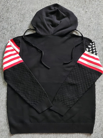 Herren Strick Hoodie Grau Melange mit Kapuze