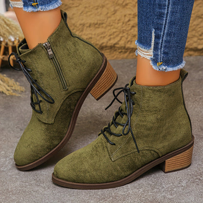 Women's lace-up ankle boots with block heels and a zipper