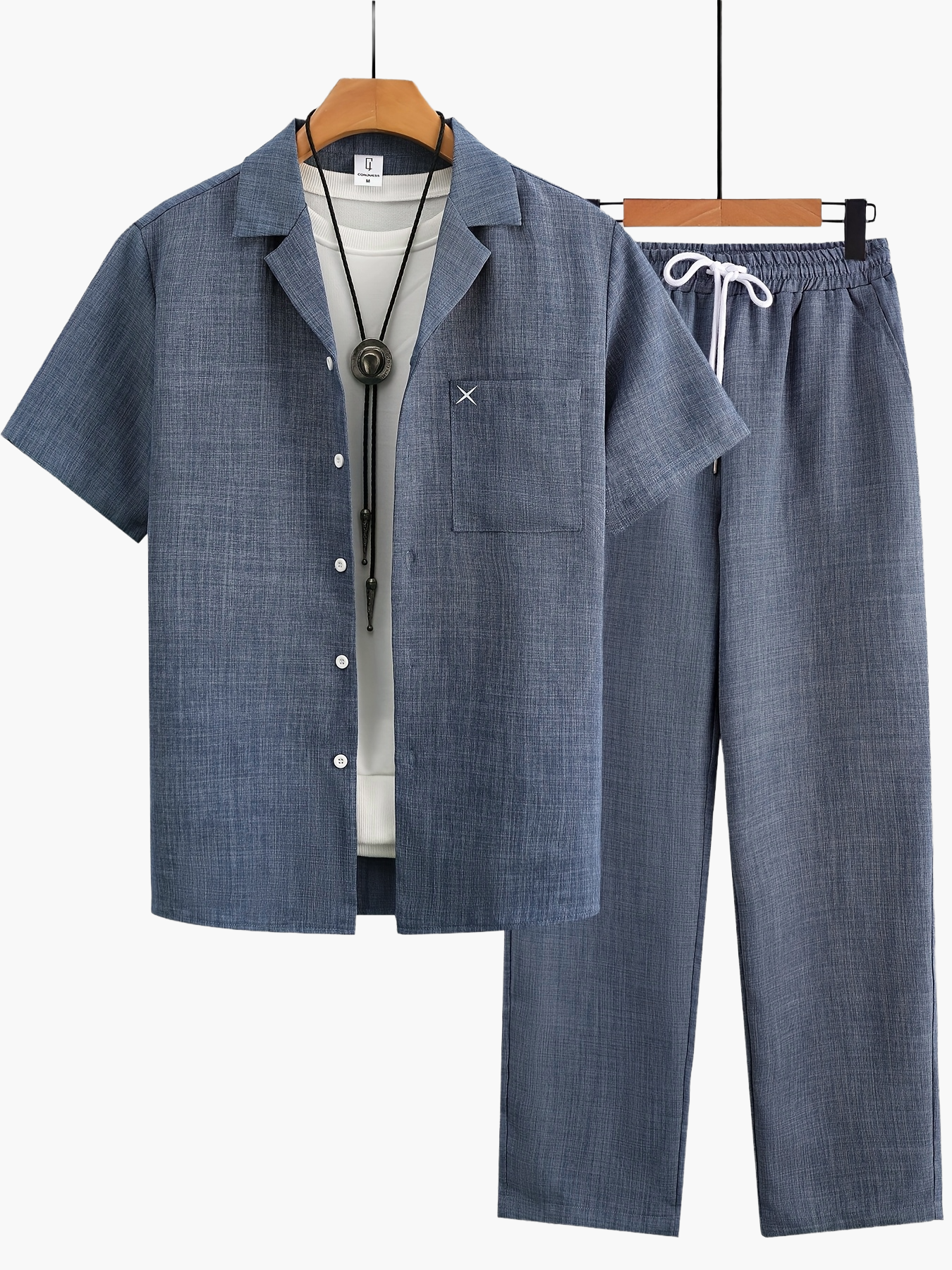 Men's Casual Suit Set – Short-Sleeve Shirt & Pants, Modern Summer Look for Everyday and Vacation
