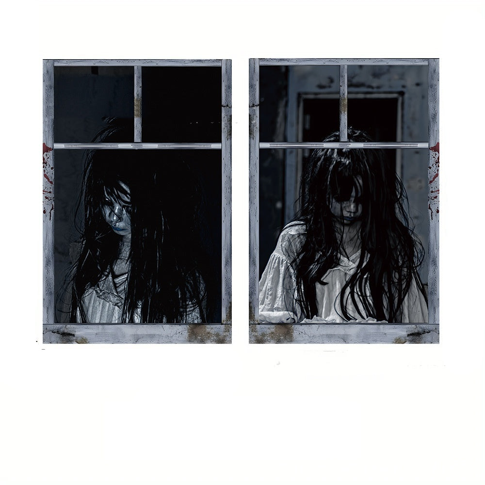 Halloween window decoration – creepy nun for haunted house & party