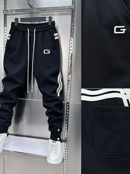 Men's sporty joggers with drawstring, stripes, and buttons