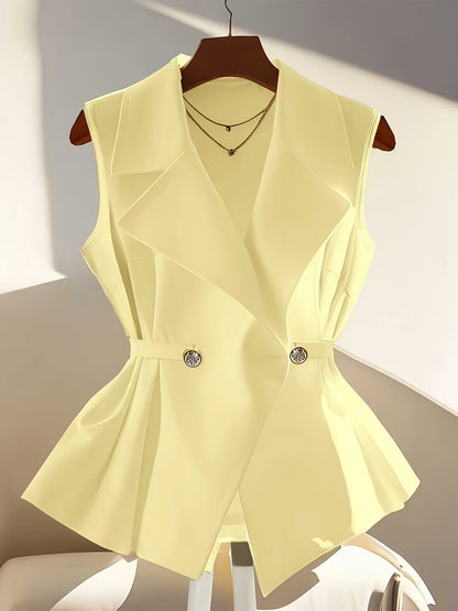 Women's vest with lapel collar and waist belt – Elegant business and casual look