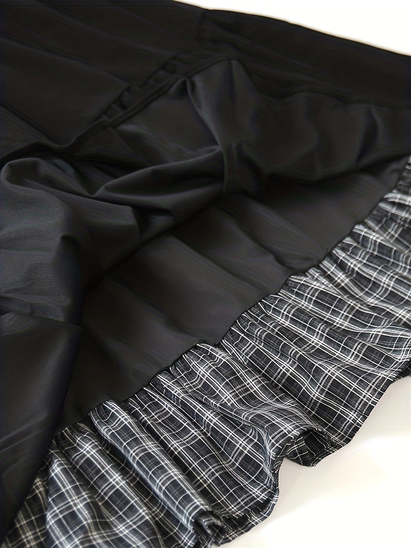 Women's floor-length tiered skirt with a checked underskirt and drawstring