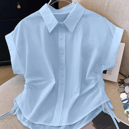 Women's short-sleeve blouse with drawstring and modern cut – Business & Casual