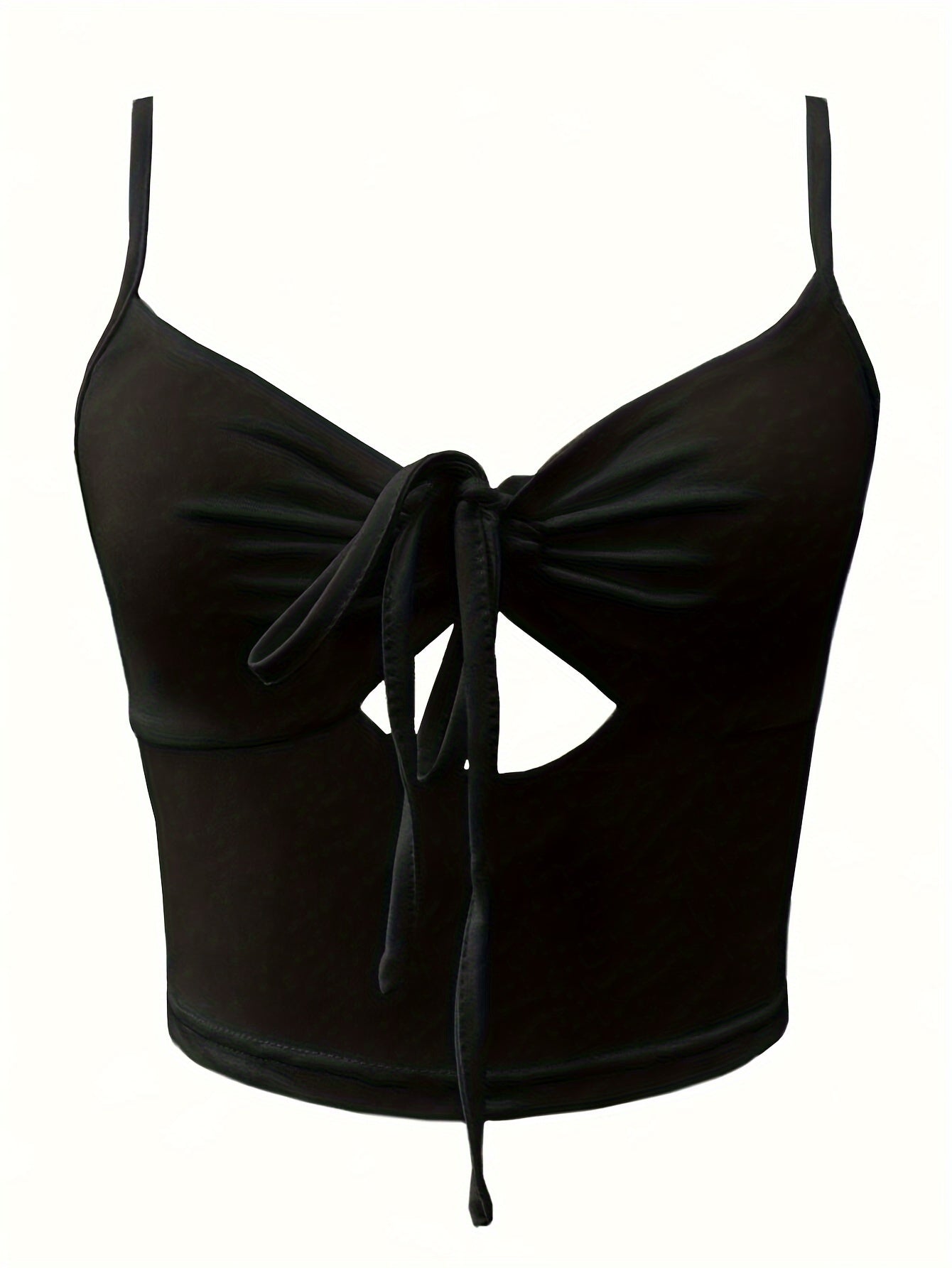 Women's Crop Top with Cut-Out and Front Bow – Fashionable Spaghetti Strap Top for Everyday and Going Out