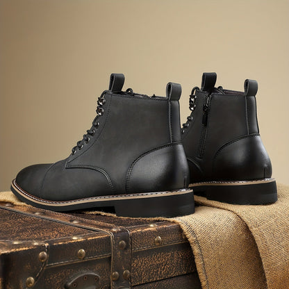 Men's brown lace-up ankle boots with cap toe and durable sole