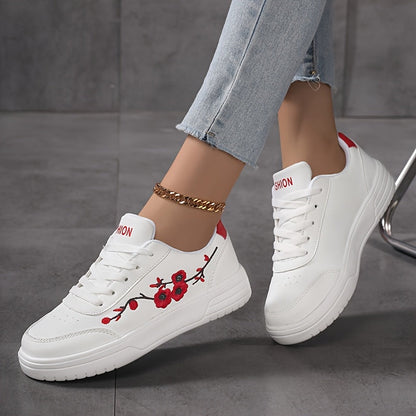 Damen Sneaker mit Blumenstickerei und modischem Freizeit-Look – Eleganter Alltagsschuh