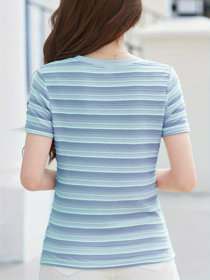 Women's Short-Sleeve Striped T-Shirt Casual Modern Basic Crew Neck