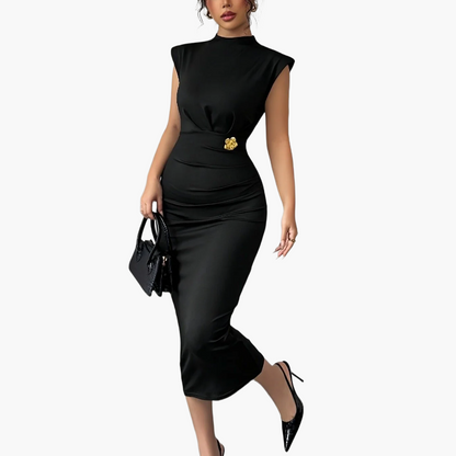Women's Elegant Bodycon Midi Dress with Shoulder Pads – Perfect for Special Occasions and Business