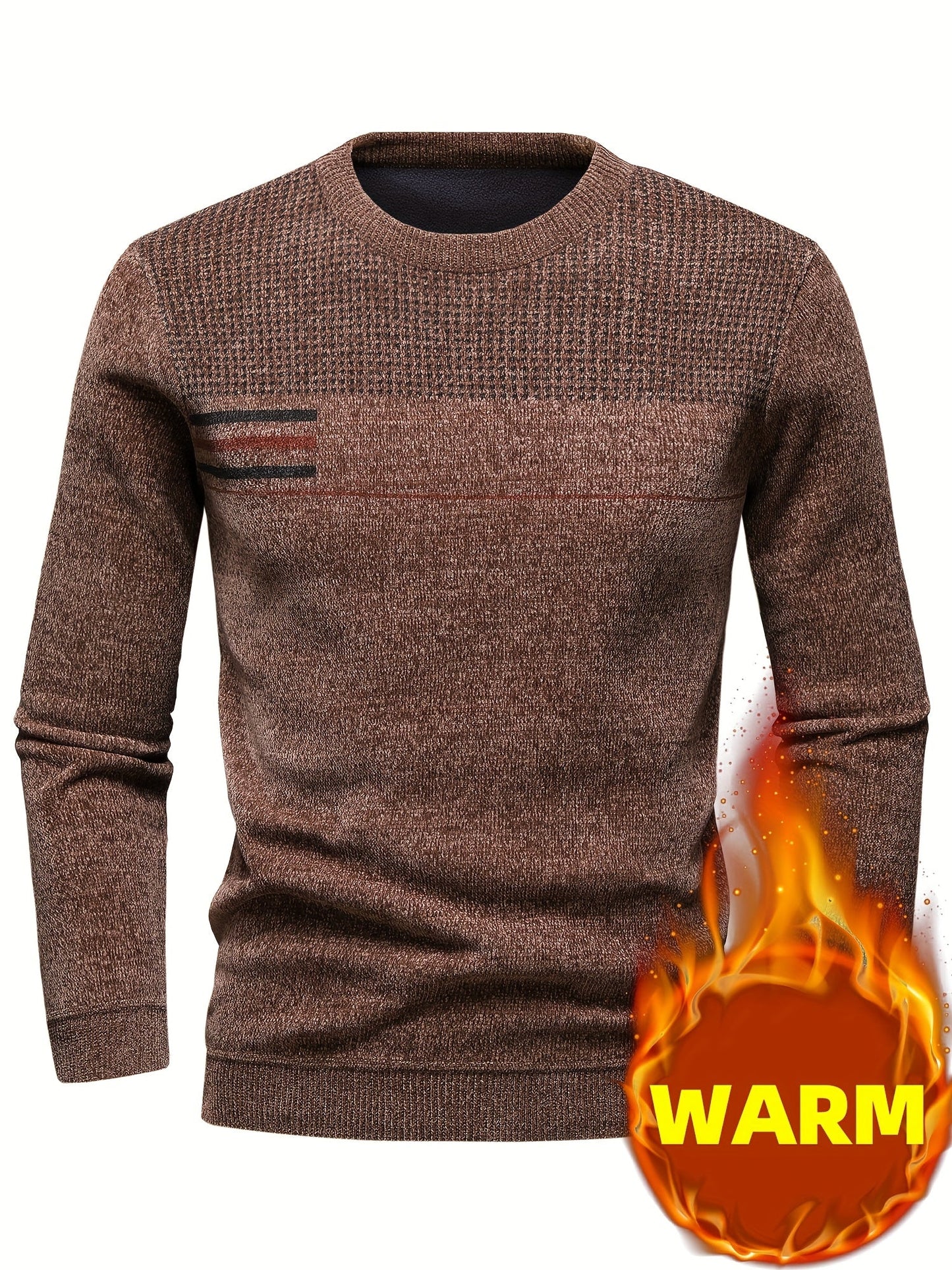 Herren Rundhalspullover Strickoptik mit Streifen und Strukturmuster