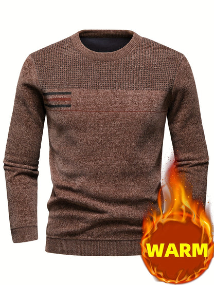 Herren Rundhalspullover Strickoptik mit Streifen und Strukturmuster