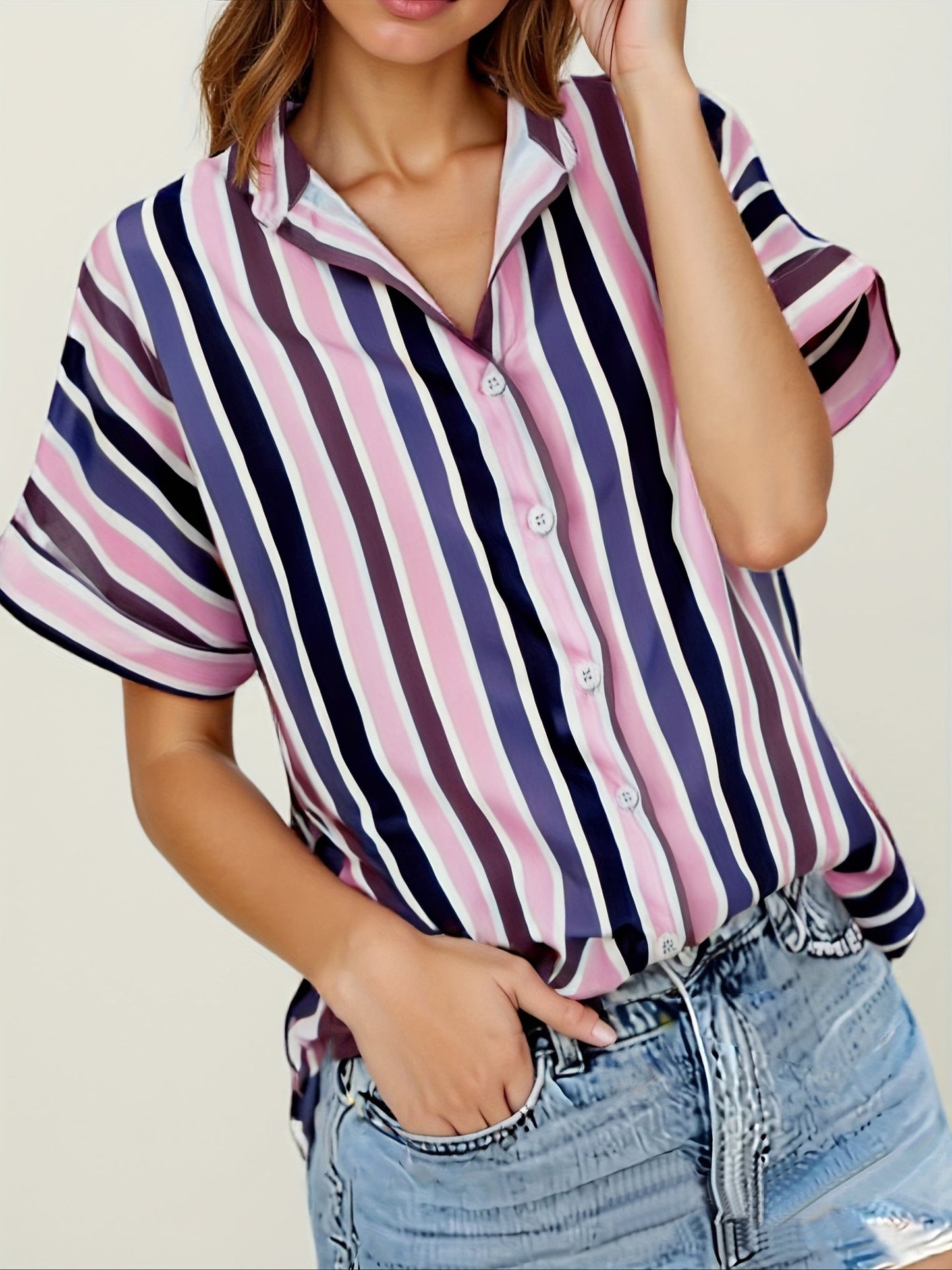 Women's summer blouse in striped look – Casual shirt for everyday and vacation