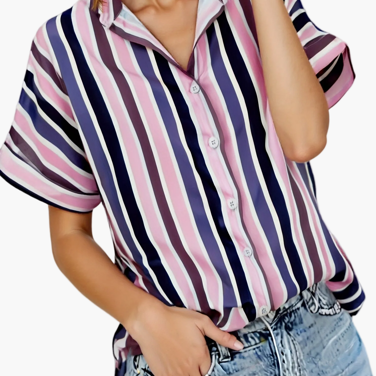 Women's summer blouse in striped look – Casual shirt for everyday and vacation