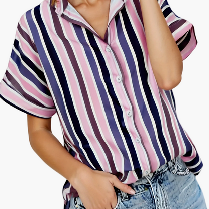 Women's summer blouse in striped look – Casual shirt for everyday and vacation