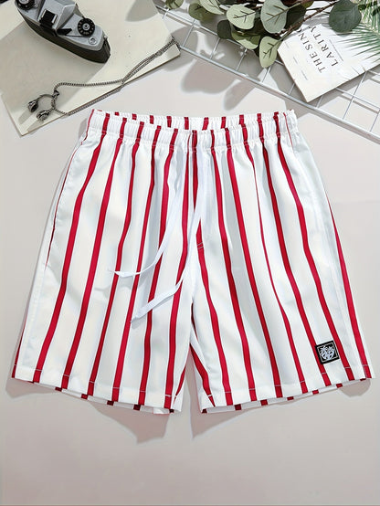 Men's swim shorts with red stripes, casual, relaxed style, perfect for beach and pool