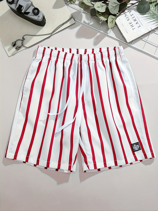 Men's swim shorts with red stripes, casual, relaxed style, perfect for beach and pool