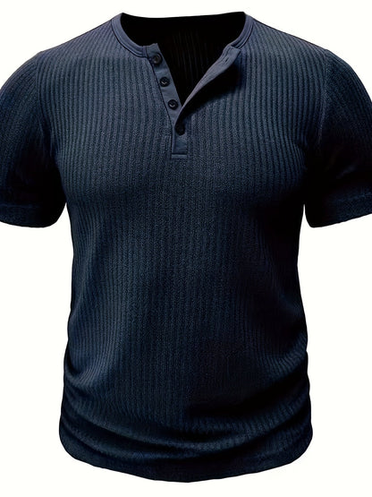 Men's Short-Sleeve Henley T-Shirt with Button Placket – Ribbed Casual Shirt for Everyday and Summer
