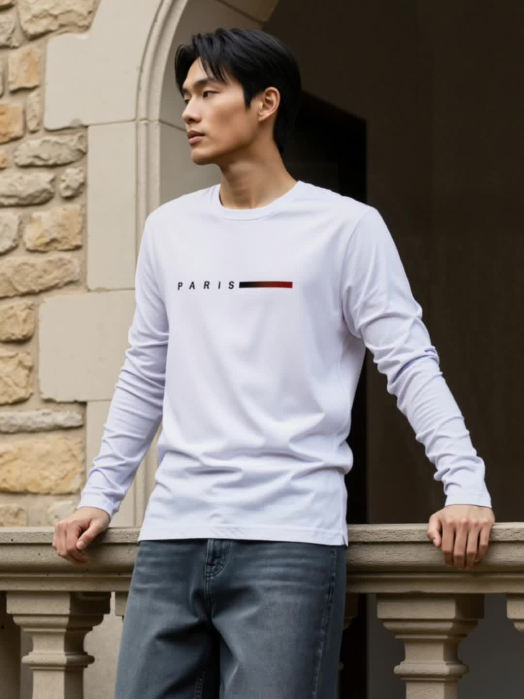 Men's long-sleeve T-shirt 3-piece set "Paris" crew neck