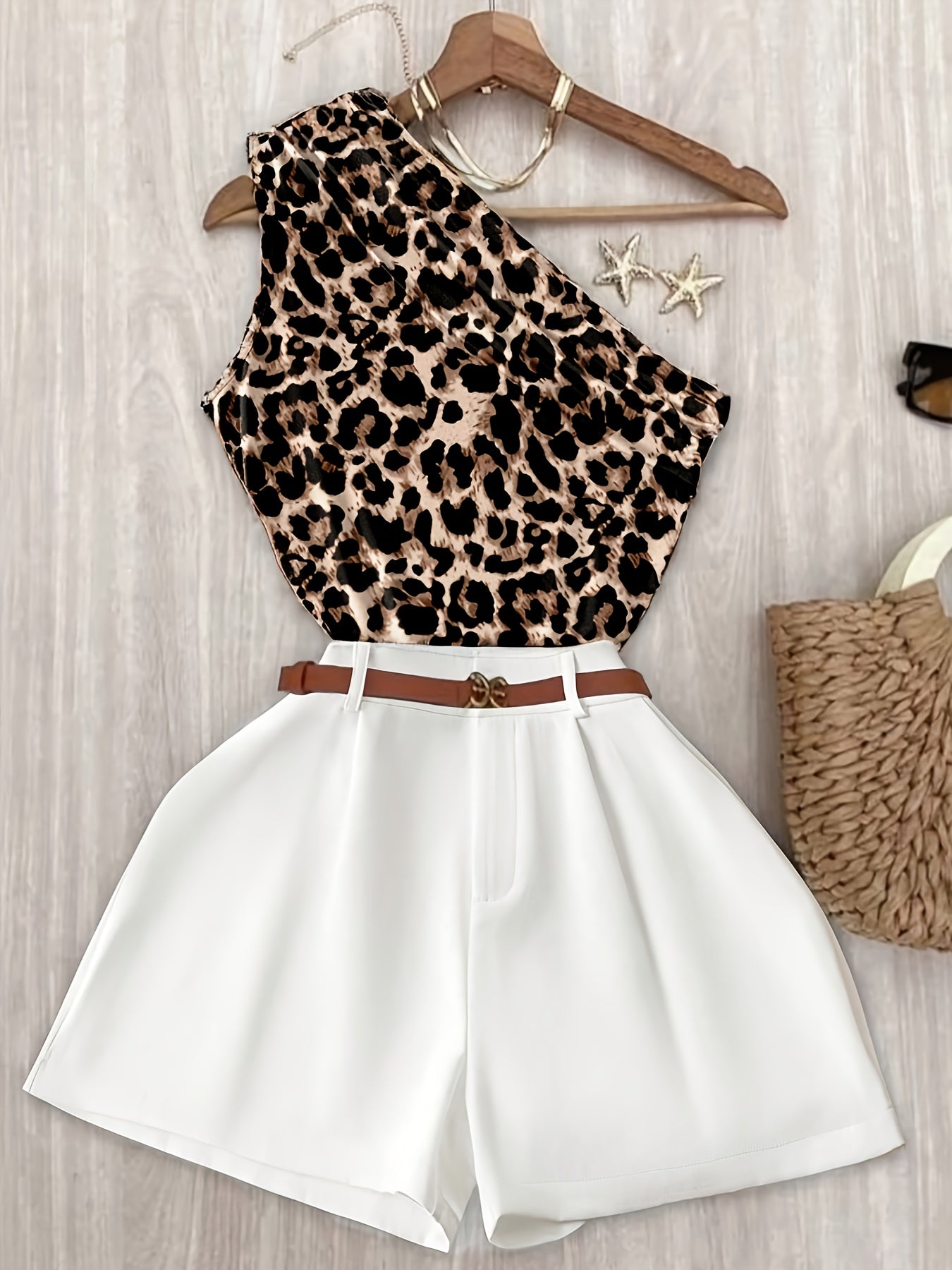 Women's One-Shoulder Elegant Summer Outfit Set – Stylish Shorts and Top for Leisure and Vacation